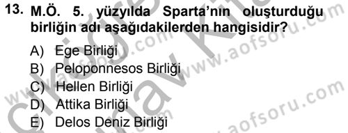 Hellen ve Roma Tarihi Dersi Ara Sınavı Deneme Sınav Soruları 13. Soru