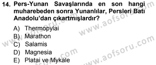 Hellen ve Roma Tarihi Dersi Ara Sınavı Deneme Sınav Soruları 14. Soru