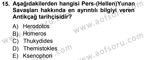 Hellen ve Roma Tarihi Dersi 2012 - 2013 Yılı (Vize) Ara Sınav Soruları 15. Soru