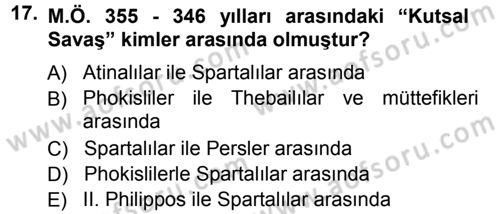 Hellen ve Roma Tarihi Dersi Ara Sınavı Deneme Sınav Soruları 17. Soru