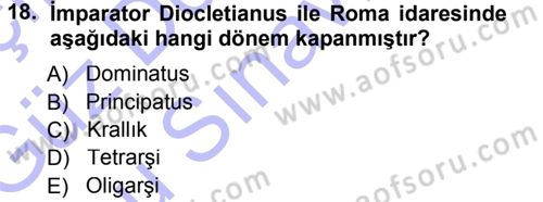 Hellen ve Roma Tarihi Dersi 2012 - 2013 Yılı (Final) Dönem Sonu Sınav Soruları 18. Soru