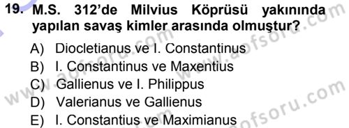Hellen ve Roma Tarihi Dersi 2012 - 2013 Yılı (Final) Dönem Sonu Sınav Soruları 19. Soru