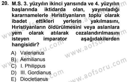 Hellen ve Roma Tarihi Dersi 2012 - 2013 Yılı (Final) Dönem Sonu Sınav Soruları 20. Soru