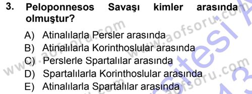 Hellen ve Roma Tarihi Dersi 2012 - 2013 Yılı (Final) Dönem Sonu Sınav Soruları 3. Soru