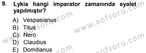 Hellen ve Roma Tarihi Dersi 2012 - 2013 Yılı (Final) Dönem Sonu Sınav Soruları 9. Soru