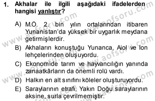 Hellen ve Roma Tarihi Dersi Ara Sınavı Deneme Sınav Soruları 1. Soru