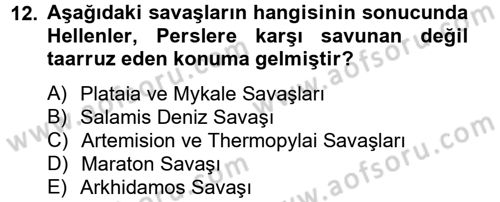 Hellen ve Roma Tarihi Dersi Ara Sınavı Deneme Sınav Soruları 12. Soru