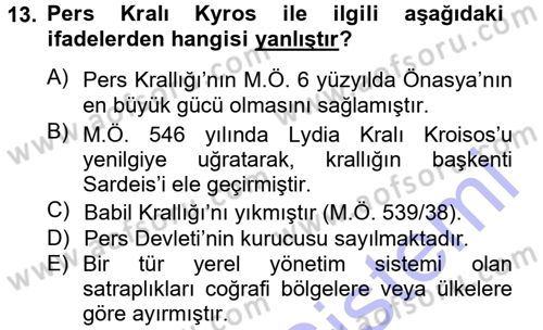 Hellen ve Roma Tarihi Dersi Ara Sınavı Deneme Sınav Soruları 13. Soru