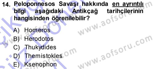 Hellen ve Roma Tarihi Dersi 2013 - 2014 Yılı (Vize) Ara Sınav Soruları 14. Soru