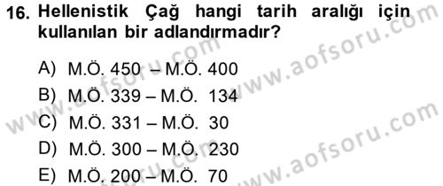 Hellen ve Roma Tarihi Dersi Ara Sınavı Deneme Sınav Soruları 16. Soru