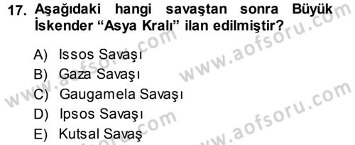 Hellen ve Roma Tarihi Dersi 2013 - 2014 Yılı (Vize) Ara Sınav Soruları 17. Soru