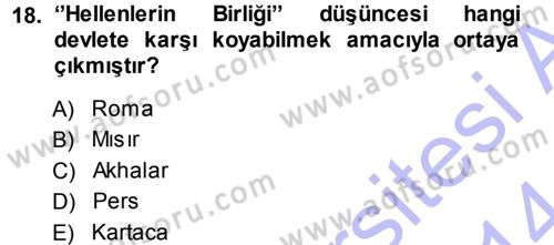 Hellen ve Roma Tarihi Dersi Ara Sınavı Deneme Sınav Soruları 18. Soru