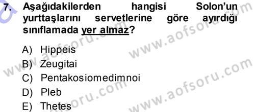 Hellen ve Roma Tarihi Dersi 2013 - 2014 Yılı (Vize) Ara Sınav Soruları 7. Soru