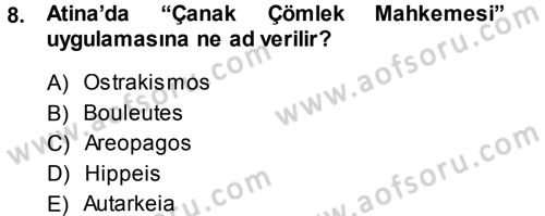 Hellen ve Roma Tarihi Dersi 2013 - 2014 Yılı (Vize) Ara Sınav Soruları 8. Soru