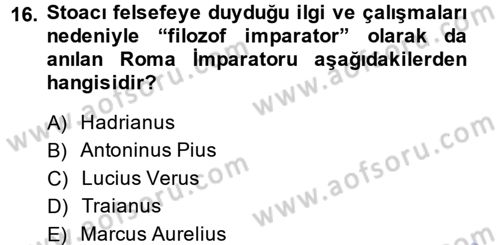 Hellen ve Roma Tarihi Dersi 2013 - 2014 Yılı (Final) Dönem Sonu Sınav Soruları 16. Soru