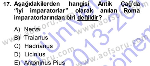 Hellen ve Roma Tarihi Dersi 2013 - 2014 Yılı (Final) Dönem Sonu Sınav Soruları 17. Soru