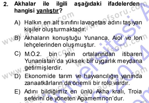 Hellen ve Roma Tarihi Dersi 2013 - 2014 Yılı (Final) Dönem Sonu Sınav Soruları 2. Soru