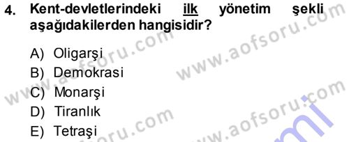 Hellen ve Roma Tarihi Dersi 2013 - 2014 Yılı (Final) Dönem Sonu Sınav Soruları 4. Soru