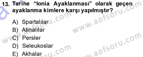 Hellen ve Roma Tarihi Dersi Ara Sınavı Deneme Sınav Soruları 13. Soru
