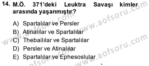 Hellen ve Roma Tarihi Dersi 2014 - 2015 Yılı (Vize) Ara Sınavı 14. Soru