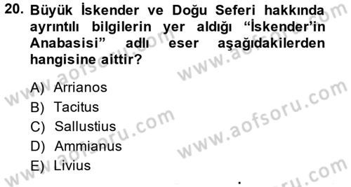 Hellen ve Roma Tarihi Dersi 2014 - 2015 Yılı (Vize) Ara Sınav Soruları 20. Soru