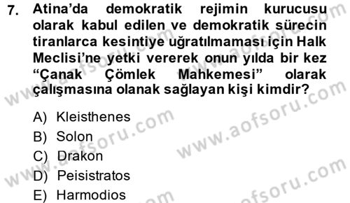 Hellen ve Roma Tarihi Dersi Ara Sınavı Deneme Sınav Soruları 7. Soru