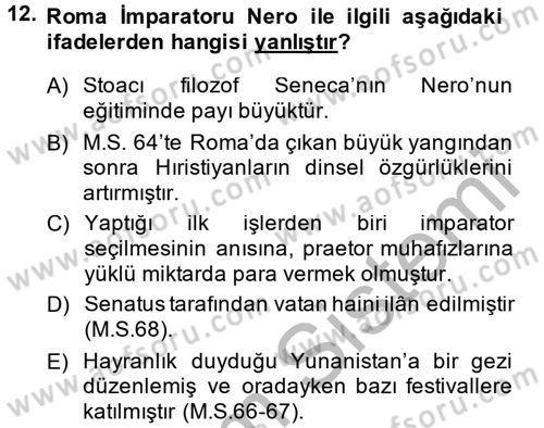 Hellen ve Roma Tarihi Dersi 2014 - 2015 Yılı (Final) Dönem Sonu Sınav Soruları 12. Soru