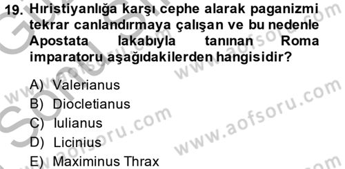 Hellen ve Roma Tarihi Dersi 2014 - 2015 Yılı (Final) Dönem Sonu Sınav Soruları 19. Soru