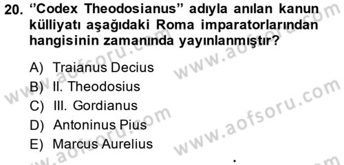 Hellen ve Roma Tarihi Dersi 2014 - 2015 Yılı (Final) Dönem Sonu Sınav Soruları 20. Soru