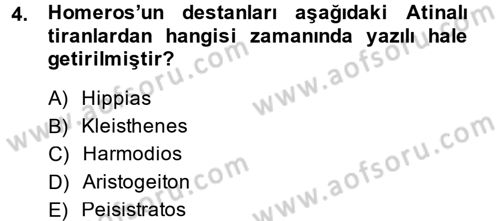 Hellen ve Roma Tarihi Dersi 2014 - 2015 Yılı (Final) Dönem Sonu Sınav Soruları 4. Soru