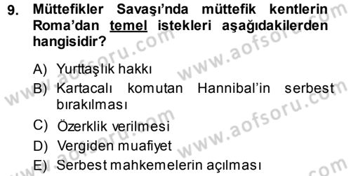 Hellen ve Roma Tarihi Dersi 2014 - 2015 Yılı (Final) Dönem Sonu Sınav Soruları 9. Soru