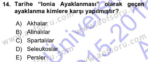 Hellen ve Roma Tarihi Dersi Ara Sınavı Deneme Sınav Soruları 14. Soru