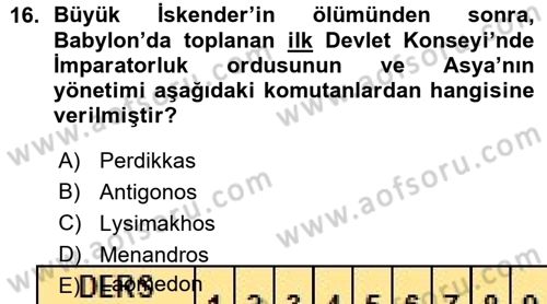 Hellen ve Roma Tarihi Dersi Ara Sınavı Deneme Sınav Soruları 16. Soru