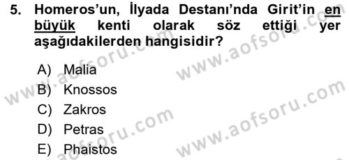 Hellen ve Roma Tarihi Dersi Ara Sınavı Deneme Sınav Soruları 5. Soru