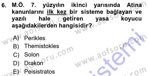 Hellen ve Roma Tarihi Dersi 2015 - 2016 Yılı (Vize) Ara Sınav Soruları 6. Soru