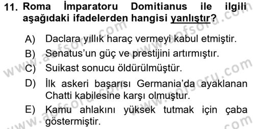 Hellen ve Roma Tarihi Dersi 2015 - 2016 Yılı (Final) Dönem Sonu Sınav Soruları 11. Soru