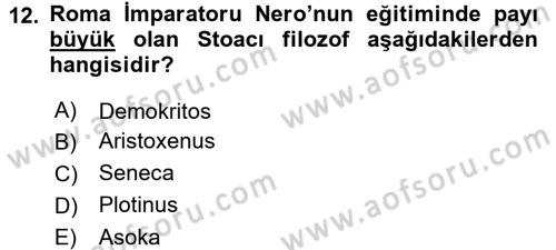 Hellen ve Roma Tarihi Dersi 2015 - 2016 Yılı (Final) Dönem Sonu Sınav Soruları 12. Soru