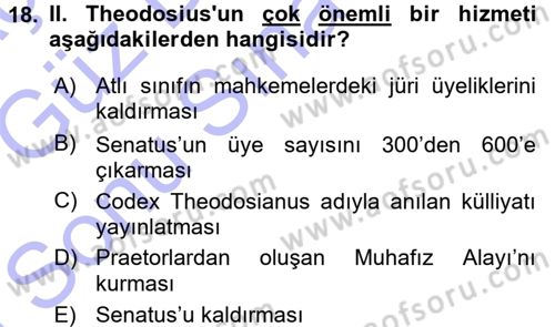 Hellen ve Roma Tarihi Dersi 2015 - 2016 Yılı (Final) Dönem Sonu Sınav Soruları 18. Soru