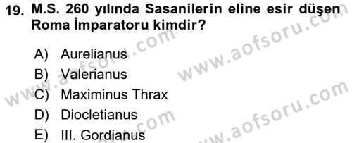 Hellen ve Roma Tarihi Dersi 2015 - 2016 Yılı (Final) Dönem Sonu Sınav Soruları 19. Soru