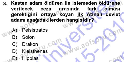 Hellen ve Roma Tarihi Dersi 2015 - 2016 Yılı (Final) Dönem Sonu Sınav Soruları 3. Soru