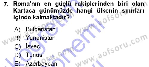 Hellen ve Roma Tarihi Dersi 2015 - 2016 Yılı (Final) Dönem Sonu Sınav Soruları 7. Soru