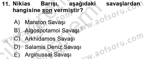 Hellen ve Roma Tarihi Dersi 2016 - 2017 Yılı (Vize) Ara Sınavı 11. Soru