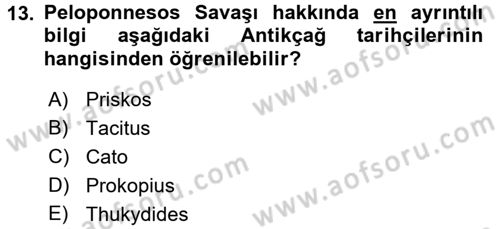 Hellen ve Roma Tarihi Dersi 2016 - 2017 Yılı (Vize) Ara Sınav Soruları 13. Soru