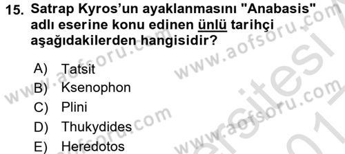 Hellen ve Roma Tarihi Dersi Ara Sınavı Deneme Sınav Soruları 15. Soru