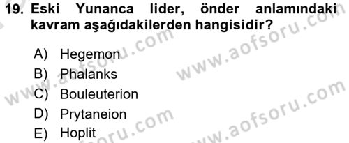 Hellen ve Roma Tarihi Dersi Ara Sınavı Deneme Sınav Soruları 19. Soru