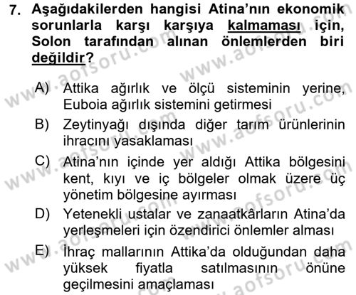 Hellen ve Roma Tarihi Dersi Ara Sınavı Deneme Sınav Soruları 7. Soru