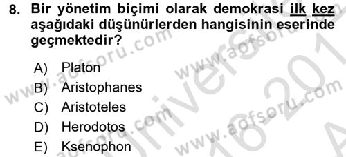 Hellen ve Roma Tarihi Dersi Ara Sınavı Deneme Sınav Soruları 8. Soru