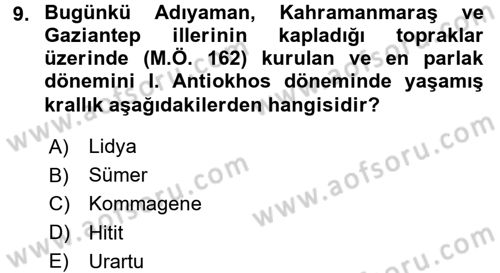 Hellen ve Roma Tarihi Dersi 2016 - 2017 Yılı (Final) Dönem Sonu Sınav Soruları 9. Soru