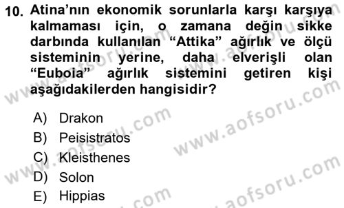Hellen ve Roma Tarihi Dersi 2017 - 2018 Yılı (Vize) Ara Sınav Soruları 10. Soru