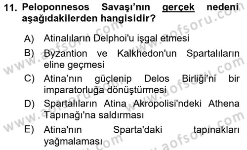 Hellen ve Roma Tarihi Dersi Ara Sınavı Deneme Sınav Soruları 11. Soru